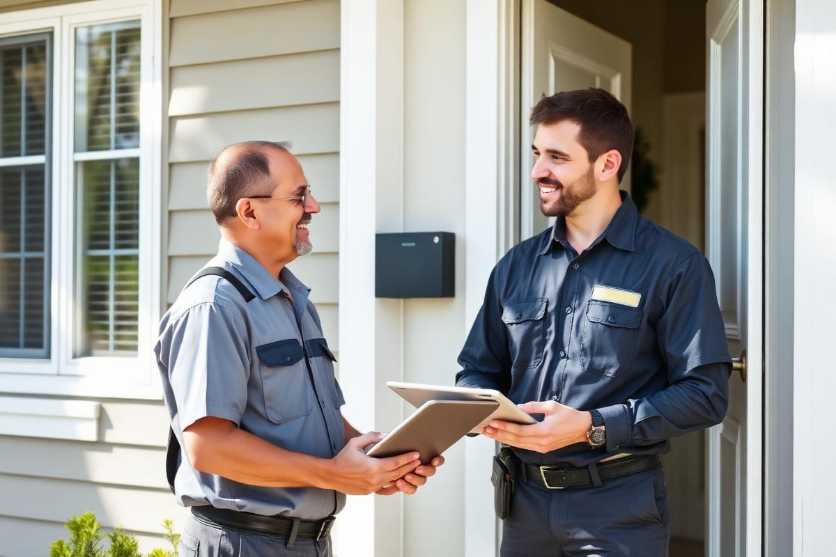 Home service technician arriving at a residential job