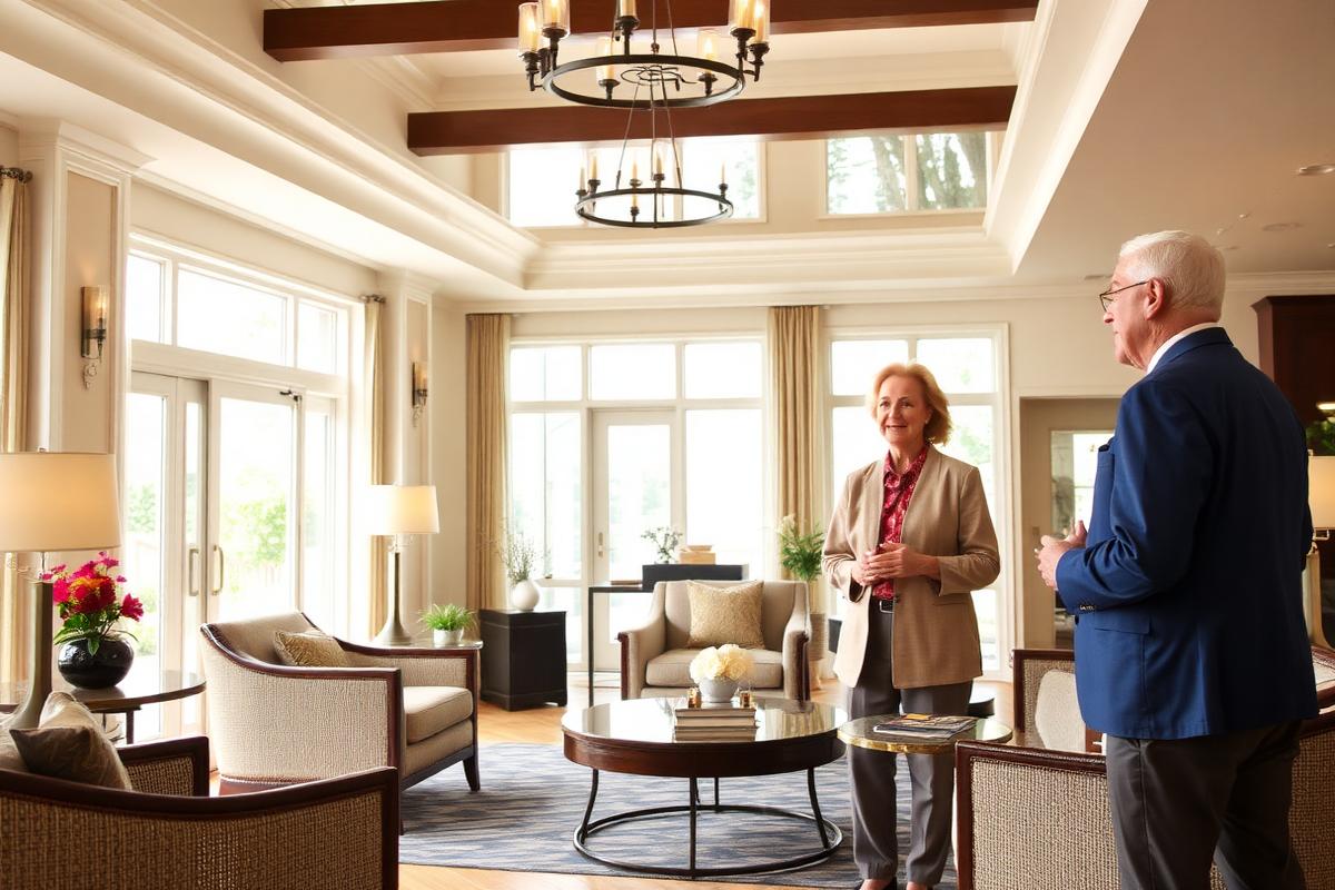 Caregiver supporting a senior client in a bright living space